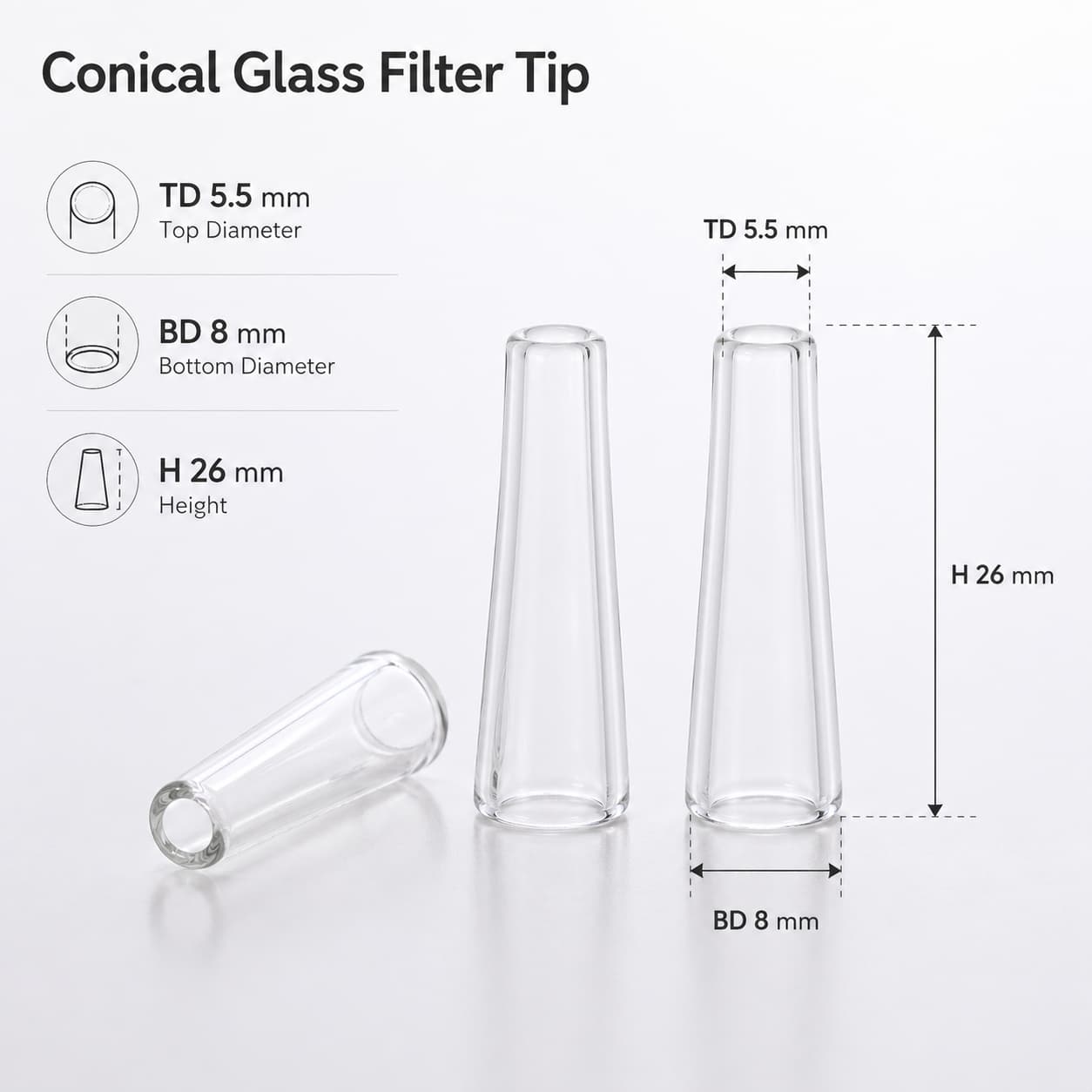 Conical Glass Filter Tip 8mm
